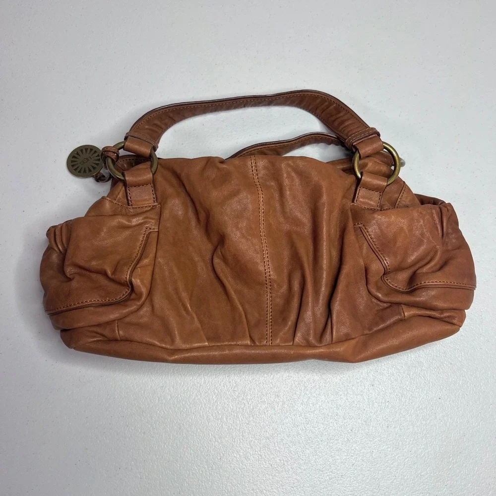 Ugg Australia Leather Hobo Shoulder Handbag Scrunchy Slouchy Cognac Brown